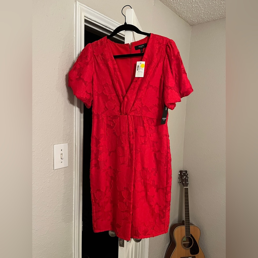 Guess Vibrant Red Floral Lace Dress